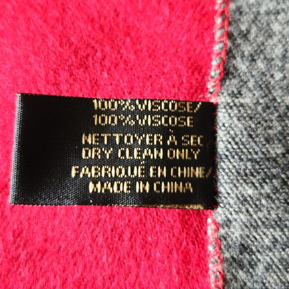 Saachi Scarf Wrap Shawl Red Gray Floral Botanical Reversible Fringe Artsy 75x25 - Picture 9 of 16